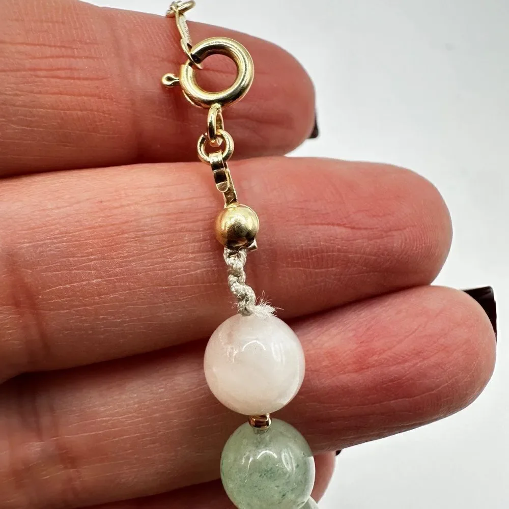 ESTATE PIECE! 14k yellow gold, jadeite,‎ moonstone, rose quartz 24” necklace!
